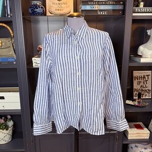 Lands’ End Striped Linen Button-Down Shirt – Size M